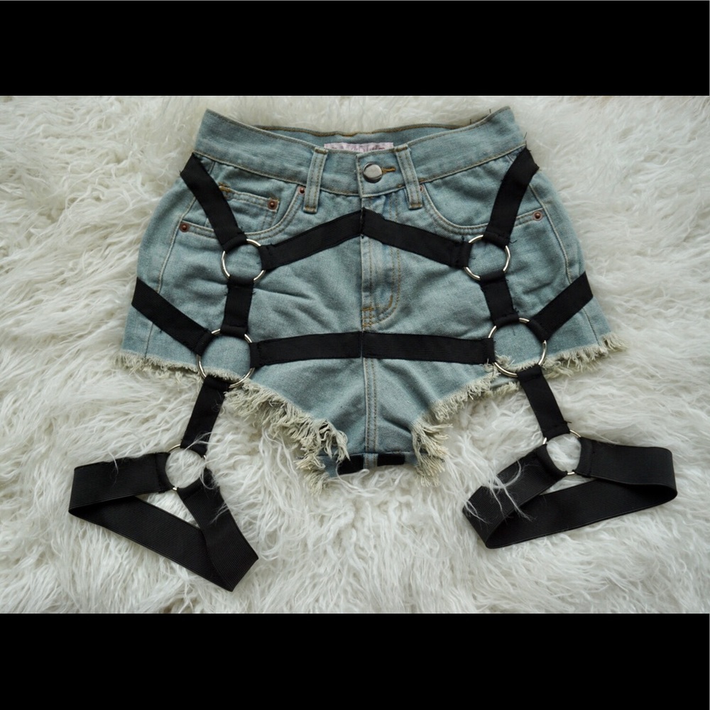 Nadia denim garter shorts.
